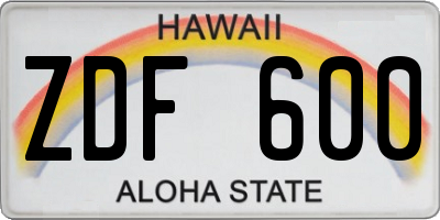 HI license plate ZDF600