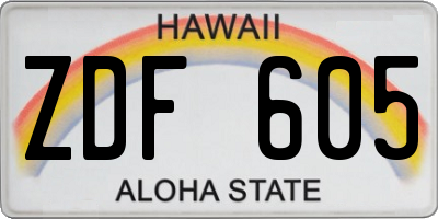 HI license plate ZDF605