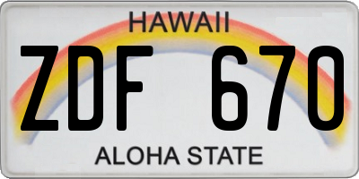 HI license plate ZDF670