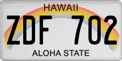 HI license plate ZDF702