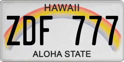 HI license plate ZDF777
