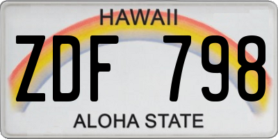 HI license plate ZDF798