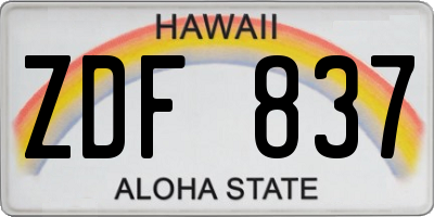 HI license plate ZDF837
