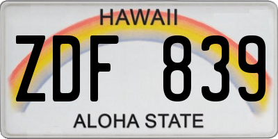 HI license plate ZDF839