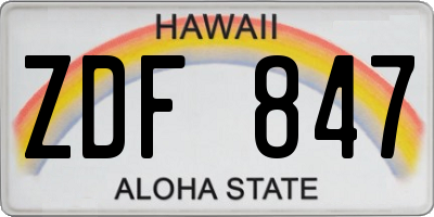 HI license plate ZDF847