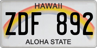 HI license plate ZDF892