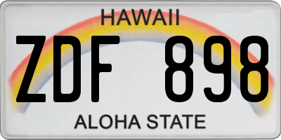 HI license plate ZDF898