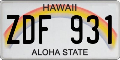 HI license plate ZDF931