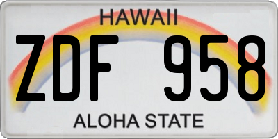 HI license plate ZDF958