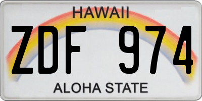 HI license plate ZDF974
