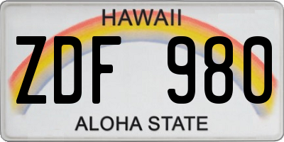 HI license plate ZDF980