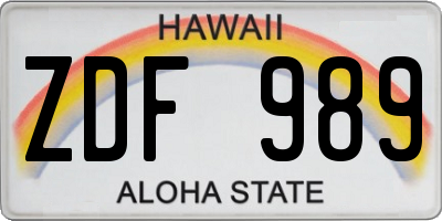 HI license plate ZDF989