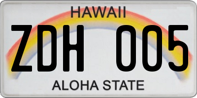 HI license plate ZDH005