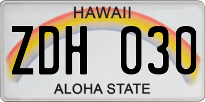 HI license plate ZDH030