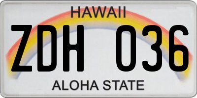 HI license plate ZDH036