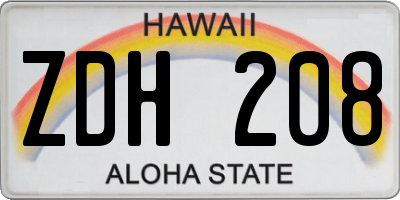 HI license plate ZDH208