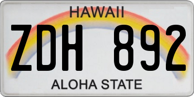HI license plate ZDH892