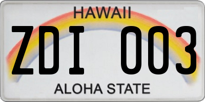 HI license plate ZDI003