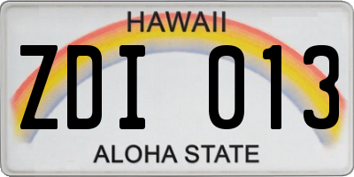 HI license plate ZDI013