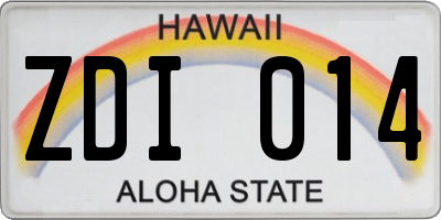 HI license plate ZDI014