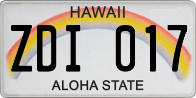 HI license plate ZDI017