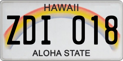 HI license plate ZDI018