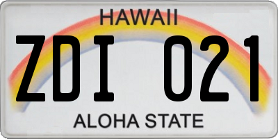 HI license plate ZDI021