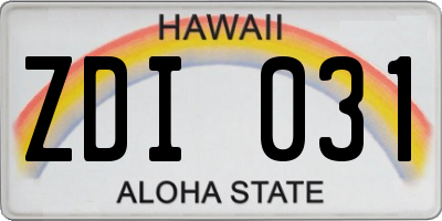 HI license plate ZDI031