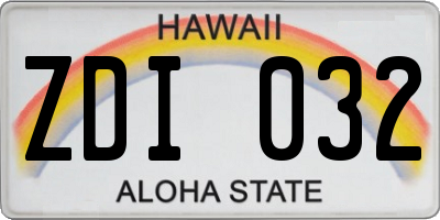 HI license plate ZDI032