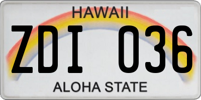 HI license plate ZDI036