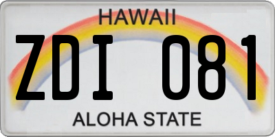 HI license plate ZDI081