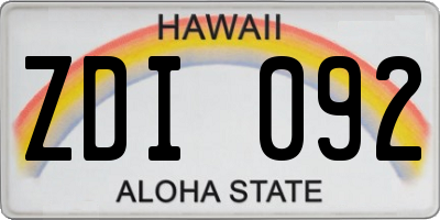 HI license plate ZDI092