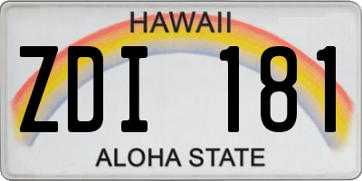 HI license plate ZDI181