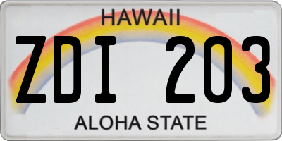 HI license plate ZDI203