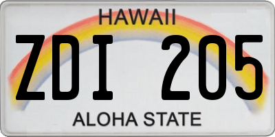 HI license plate ZDI205
