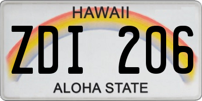 HI license plate ZDI206