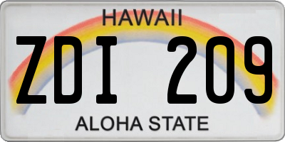 HI license plate ZDI209