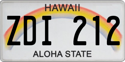 HI license plate ZDI212