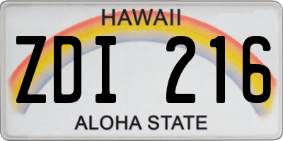 HI license plate ZDI216