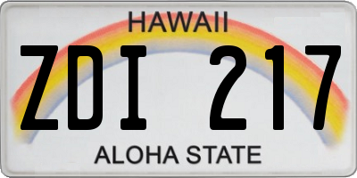HI license plate ZDI217