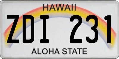 HI license plate ZDI231