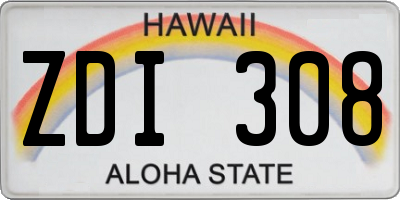 HI license plate ZDI308