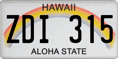 HI license plate ZDI315