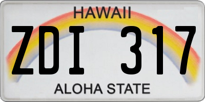 HI license plate ZDI317