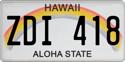 HI license plate ZDI418