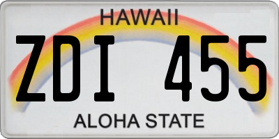 HI license plate ZDI455