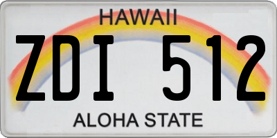 HI license plate ZDI512
