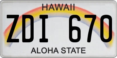HI license plate ZDI670