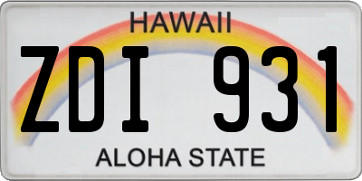 HI license plate ZDI931