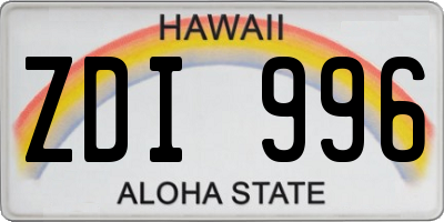 HI license plate ZDI996